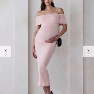 Off-Shoulder Dusty Pink Maxi Maternity Dress